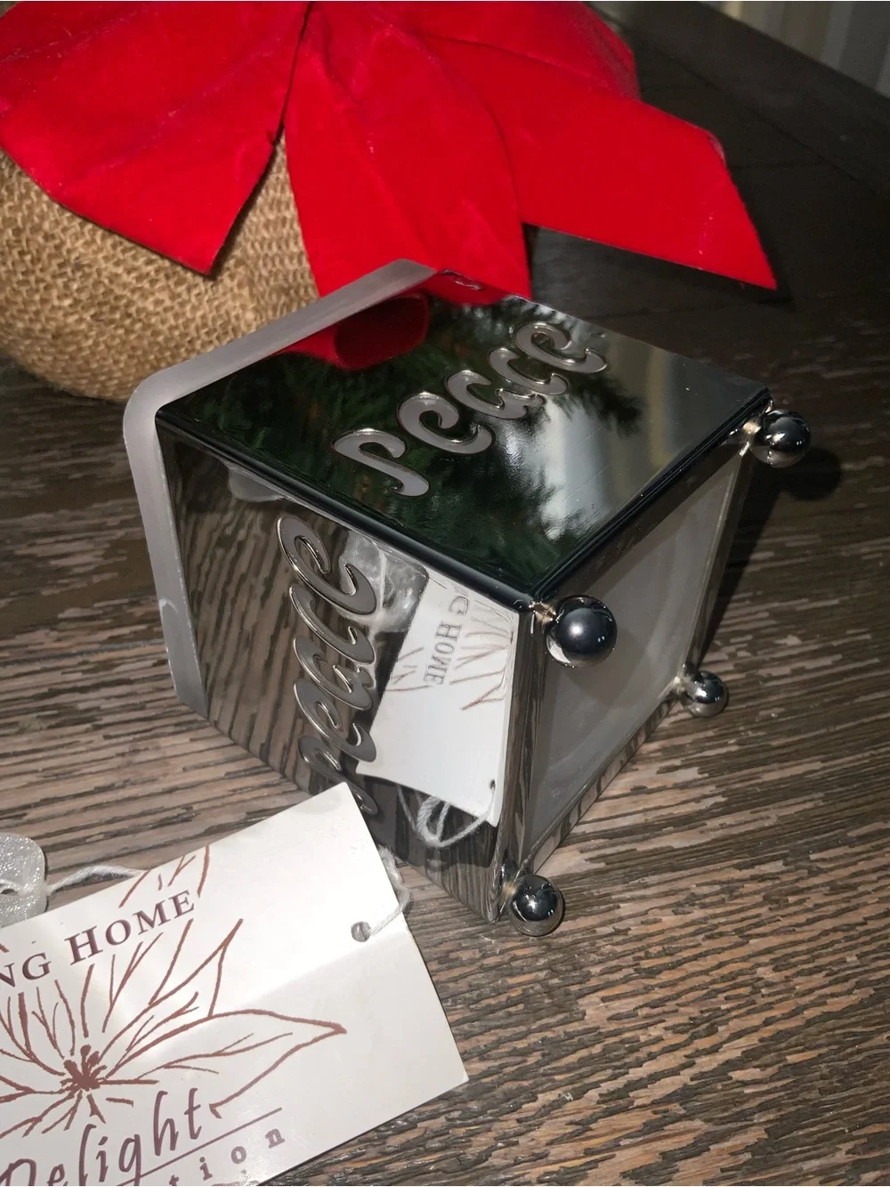 Coming Home Delights Silver 3” Candle Holder with Ribbon